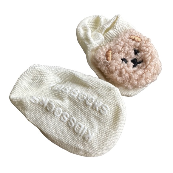Light Brown and Cream Bear Newborn Sock Booties - Picture 2 of 4